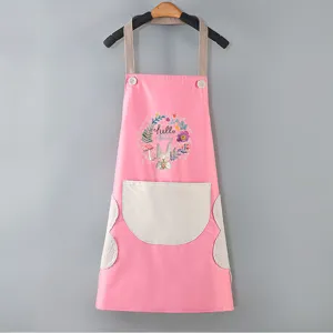 Waterproof Oilproof Kitchen Apron For Women Men Cute Rabbit Print PVC Cooking Bib With Hand Wiping Towel Pockets Home Chef Wear