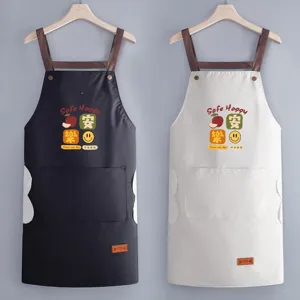 Waterproof Oilproof Kitchen Apron For Women Men Cute Cartoon Printed PVC Apron With Pocket And Wipe Hand Towel