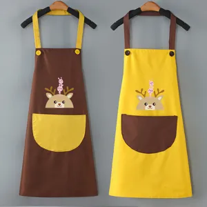 Cute waterproof kitchen apron for women, stylish color block design with pockets and deer print.