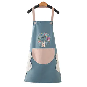 Cute waterproof kitchen apron with pockets and towel design for cooking daily use.