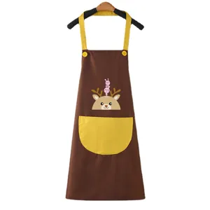 Cute cartoon deer print kitchen apron for women waterproof oilproof cooking bib work wear