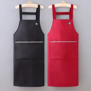 Solid Color Waterproof Oilproof Apron Extended Thicken PVC Kitchen Cooking Work Apron With Pocket For Men Women