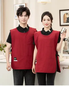 Chaleco delantal de trabajo rojo impermeable unisex con bolsillos para cocina cafe bar