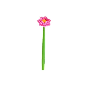 Simulation lotus flower shaped green silicone gel pen for student stationery and gifts