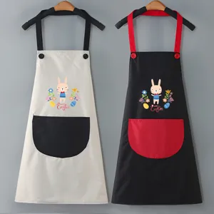 Grembiule da Cucina Impermeabile PVC Anti-Olio Bavaglino da Cucina Con Tasche e Asciugamani Simpatico Motivo Coniglio di Pasqua Abbigliamento Lavoro