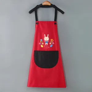 Grembiule da cucina impermeabile con stampa di coniglietto e tasca nera per casa.