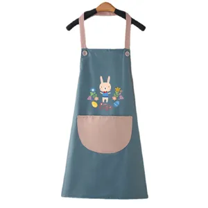 Grembiule da cucina impermeabile con simpatico stampa di coniglietto e tasche rosa per la casa.