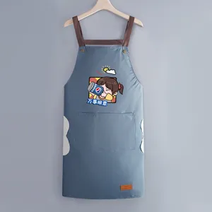 Waterproof oil-proof kitchen apron for adults, stylish cooking workwear with cute graphic print.