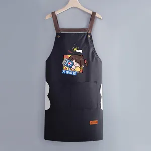 waterproof kitchen apron for cooking baking cleaning black adult chef workwear with pockets