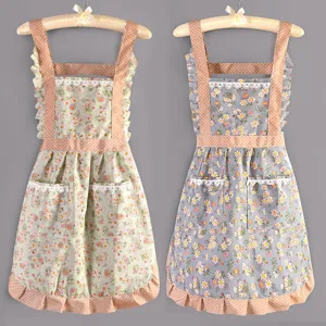 Grembiule da Cucina in Tela da Donna Carino Stile Principessa Floreale Volant Grembiule da Cucina con Doppie Tasche Bavaglino Domestico