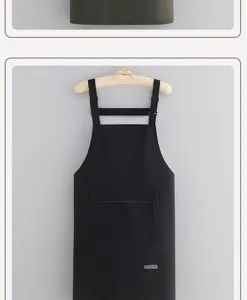 Solid waterproof kitchen apron with strap and zipper pocket, perfect detail for cooking.