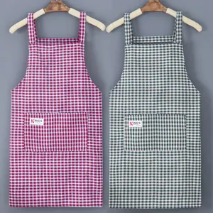 Cotton Kitchen Apron For Cooking Restaurant Home Anti-Fouling Plaid Waist Apron With Pockets Chef Baking Apron