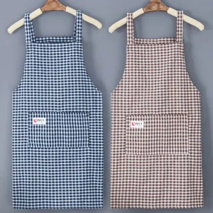 Cotton plaid apron for home kitchen cooking, stylish anti-fouling workwear for restaurant.