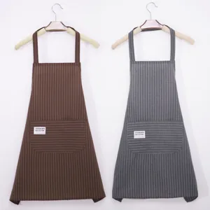 Women Kitchen Apron Polyester Cotton Striped Sleeveless Halter Cooking Smock Anti-Fouling Chef Apron Modern Minimalist Home