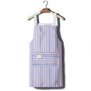 Grembiule da Cucina a Righe in Cotone Grembiule da Chef per Cottura con Tasche e Bretelle
