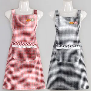 Tablier en Pur Coton pour Femmes Cuisine à la Maison Rétro Tablier à Carreaux avec Poche Garniture en Dentelle Bretelle Réglable Bavoir de Cuisine
