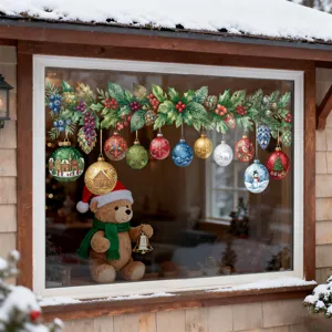Christmas Berry Lantern Static Glass Window Stickers For Holiday Party Decoration Double Sided Printed PVC Decals