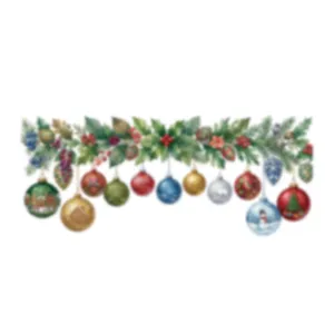 Festive Christmas window stickers featuring colorful baubles and red berries garland design