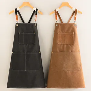 Grembiule in Tela Spessa Cucina Cottura Giardinaggio Abbigliamento da Lavoro Spallacci Incrociati Regolabili Tasche Multiple Grembiuli Per Uomo Donna