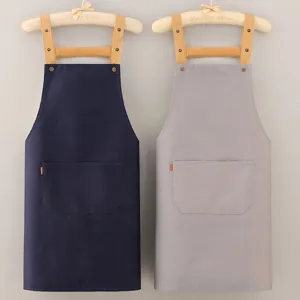 Cotton Twill Work Apron For Kitchen Cooking BBQ Cafe Solid Color Adjustable Straps Pocket Chef Apron Adults