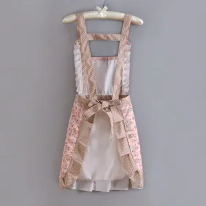 Tablier de cuisine d'ete en coton style coreen pour femme, joli dos croise floral.