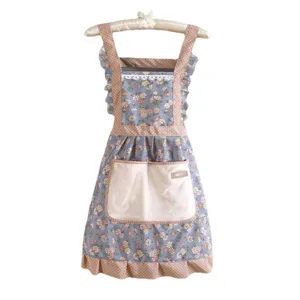 Tablier de cuisine floral style coréen avec poche essuie-mains tablier en coton mignon