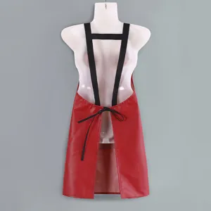 Red PU leather waterproof kitchen apron for cooking and cleaning, durable and stylish.