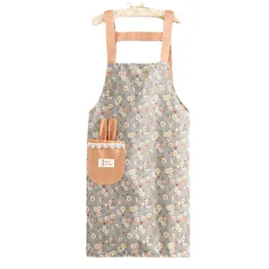 Süße koreanische Blumen-Leinwand Küchen Kochschürze mit Taschen und Hasenohren Design.