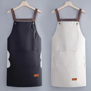 Waterproof Oilproof Kitchen Apron PVC Cross Back Apron With Pockets Wipe Hands Towel Bib Aprons For Cooking Home