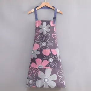 Delantal de cocina de lona de moda para adultos, ropa de trabajo con estampado floral y bolsillo.