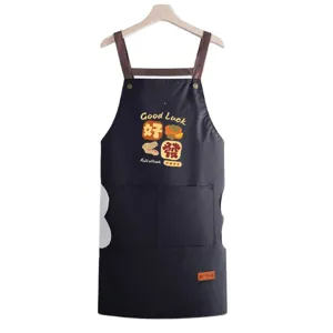 Waterproof kitchen apron with pockets cute cartoon print cooking baking bib for men and women