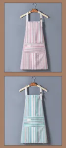 Kitchen canvas apron set, striped design with front pocket, breathable and durable home wear.