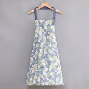 Delantal de cocina de lona floral con bolsillo, ropa de trabajo transpirable antimanchas