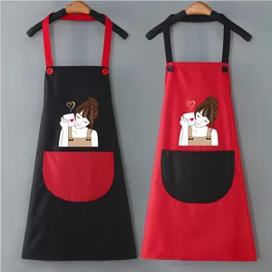 Waterproof kitchen apron with cute cartoon print, durable oil-proof cooking apron for home.
