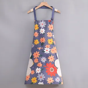 Delantal de cocina de lona floral con bolsillos y toallas, transpirable y duradero.