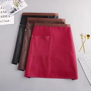 Waterproof Oil-Proof PU Leather Apron For Men Women Kitchen Cooking Work Wear-Resistant Solid Color Waist Apron