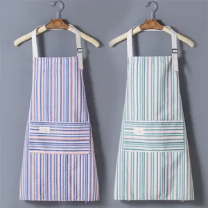 Nordic Minimalist Striped Cotton And Linen Kitchen Apron With Pocket Adjustable Strap Cooking Workwear For Women Men