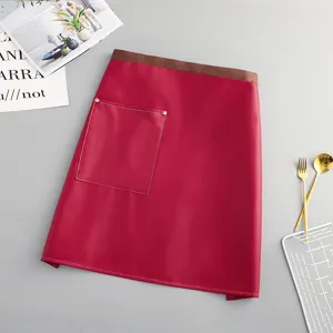 Waterproof PU leather half apron for kitchen cooking, housework and work wear main view.