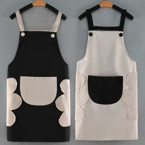 Grembiule da Cucina Impermeabile e Resistente all'Olio Stile Coreano Con Tasca Asciugamano Patchwork Bicolore Abbigliamento da Lavoro