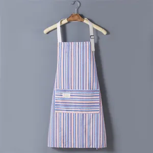 Striped canvas kitchen apron breathable cooking workwear stylish minimalist housework bib