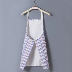 Nordic minimalist striped canvas kitchen apron for cooking, breathable and comfortable design.