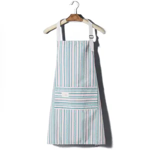 Nordic striped kitchen apron, comfortable breathable cotton canvas for cooking baking.