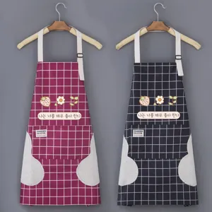 Waterproof kitchen apron with hand wiping towels cute plaid cooking apron for women adults