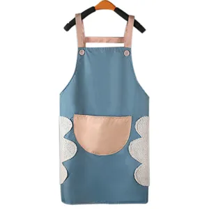 Grembiule da cucina impermeabile da donna, abito da lavoro olio-prova con tasche e asciugamani.