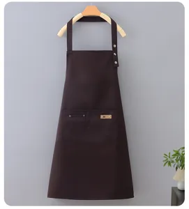 Waterproof cotton work apron for coffee shop, kitchen, cooking, chef, custom logo, durable style.