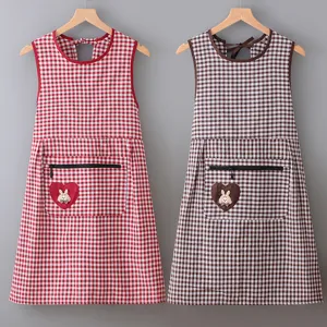 Cute Heart Rabbit Plaid Apron Cotton Kitchen Anti Fouling Sleeveless Bib Aprons For Women Home Cooking Baking