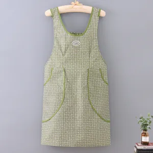 Waterproof kitchen apron household oil-proof work clothes green plaid anti-fouling tunic