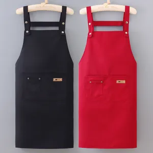 Waterproof Poly-Cotton Work Apron With Pockets Adjustable Strap Chef Kitchen Cooking Restaurant Apron For Men Women