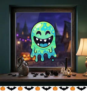 Grüner Cartoon-Geist statischer Fensteraufkleber für die Halloween-Fensterdekoration