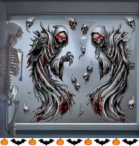 Stickers de fenêtre Halloween avec faucheuses et crânes effrayants